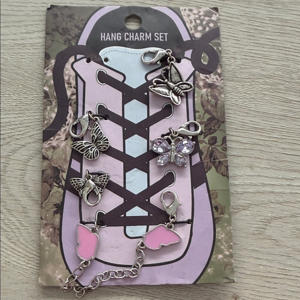 Butterfly Shoe Charm Set - Pink and Silver